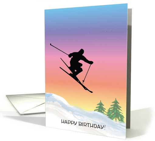 Birthday / To Skier, snow, sunset card (872142)