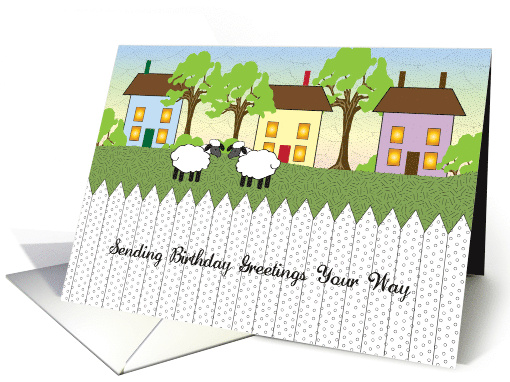 Birthday Primitive Houses Fence Sheep card (877622)