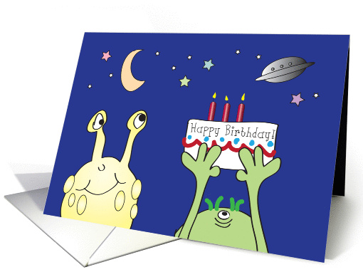 Happy Birthday, aliens, outer space card (878356)