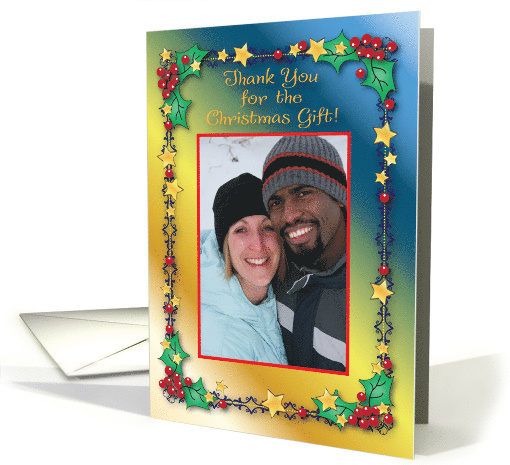 Christmas Thank you, Photo Card, Holly, Stars card (888740)