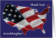 Thank you, Granddaughter, Military, US flag card