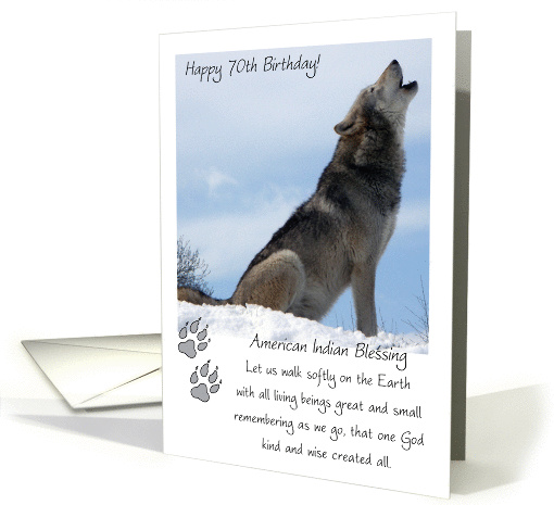 70th Birthday Card, Wolf, American Indian card (902184)