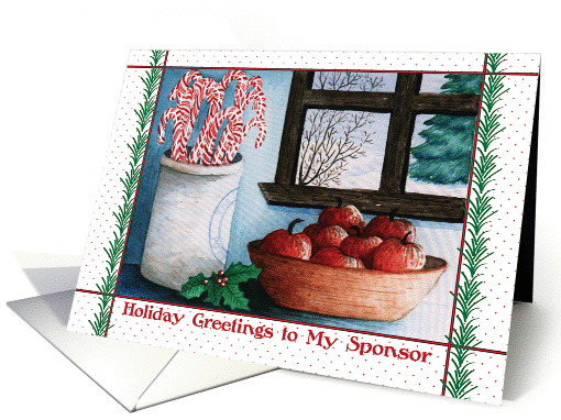 Christmas, to Sponsor, watercolor, candy canes, apples card (911600)