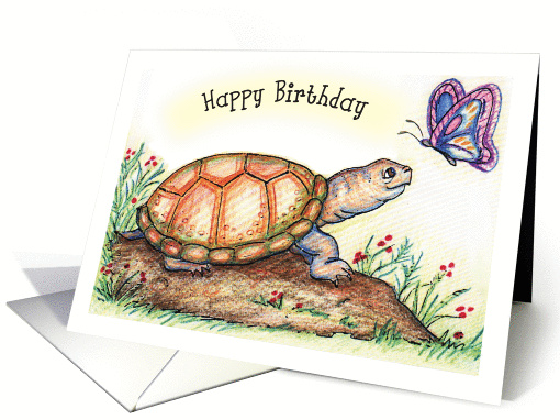Birthday, Turtle theme, butterfly card (914313)
