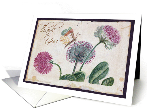 Thank You, Vintage Flowers Watercolor, blank card (919788)