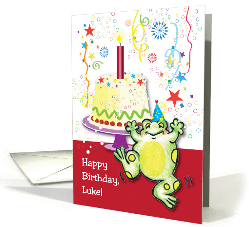 Birthday to Luke, happy frog, cake card (919928)