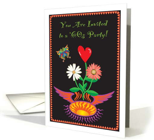 Invitation, To a '60s Party, flowers, hearts, wings card (920867)