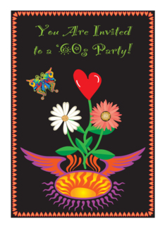Invitation, To a '60s Party, flowers, hearts, wings