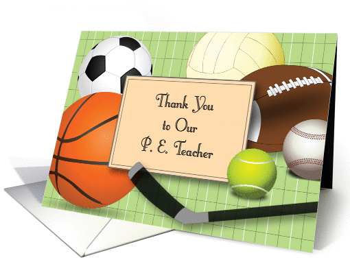 Thank you, for P. E. Teacher, sports equipment card (921620)