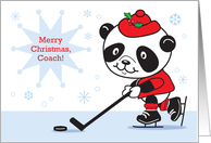 Merry Christmas to Ice Hockey Coach, Panda card