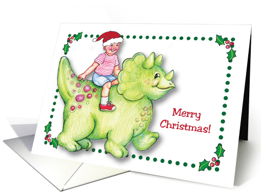 Christmas, Dinosaur & Boy Theme, Holly card (942573)