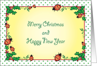 Merry Christmas, Ladybug Theme, Holly card