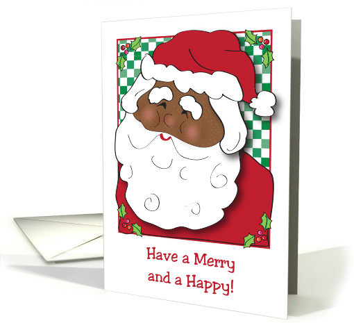Merry Christmas, African American Santa, Holly card (942874)