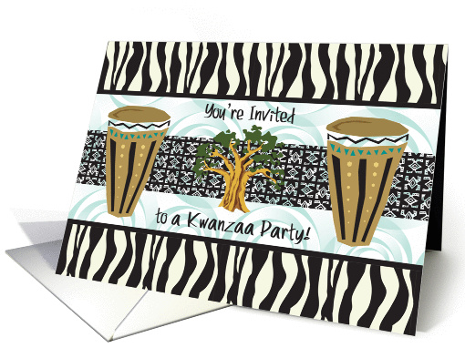 Invitation to Kwanzaa Party, drums, tree card (943635)