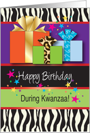 Birthday During Kwanzaa, presents, stars card