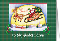 Christmas to Godchildren, Santa in sleigh card