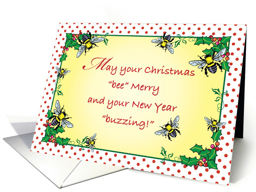 Christmas Bee Merry, bees, holly, blank card (948563)