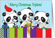 Merry Christmas to Triplets, pandas & presents card