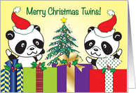 Merry Christmas to Twins, pandas & presents card