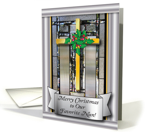 Christmas for Nun, gold cross, stained glass card (951943)