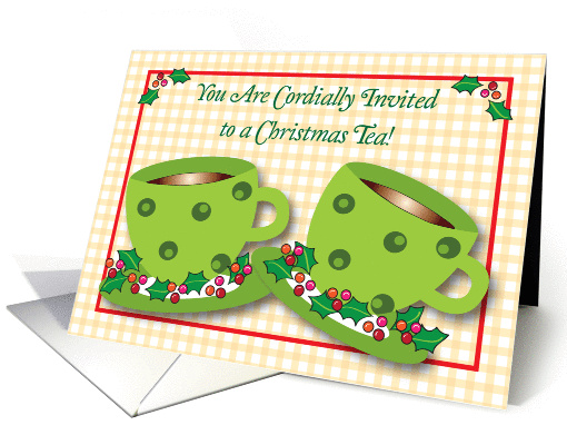 Invitation to Christmas Tea, holly card (954769)