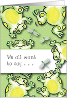Thinking of You, from all of us, cartoon frogs card