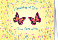 Thinking of You, From Both of Us, butterflies, bubbles card