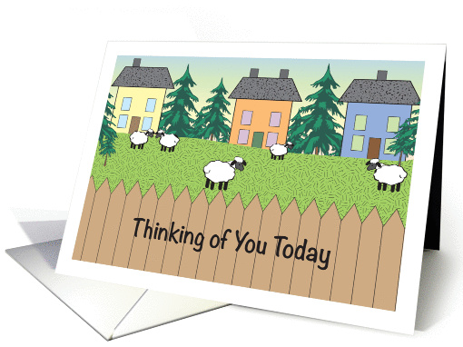 Thinking of You, Primitive Theme, sheep, fence, trees card (959277)