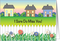 Missing You, Folk Art Theme, houses, fence card