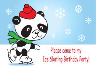 Ice Skating Birthday Party Invitation, panda