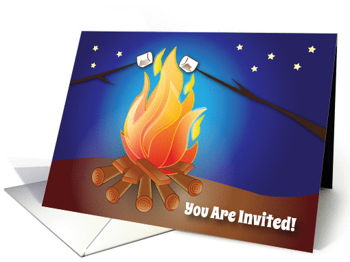 Camping Theme Birthday Party Invitation, camp fire card (968745)