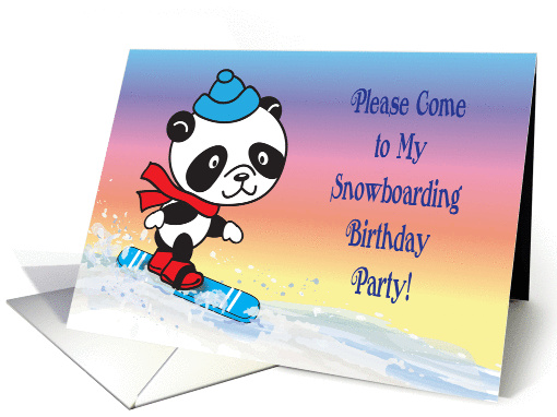 Kid's Snowboarding Birthday Party Invitation, panda card (970121)