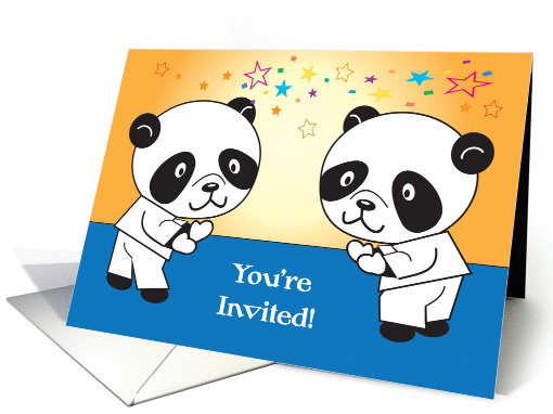 Children's Martial Arts Theme Birthday Party Invitation, pandas card