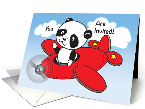 Kid's Airplane Theme Birthday Party Invitation, panda card (970369)