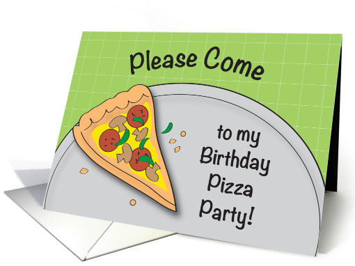 Kid's Birthday Pizza Party Invitation, pizza slice card (970573)