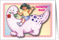 Feel Better Soon, pink dinosaur, little girl card