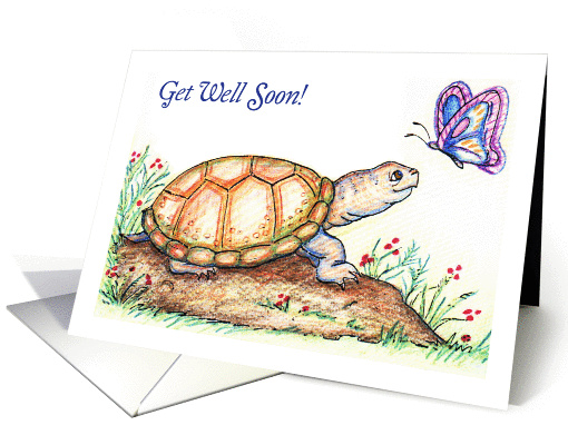 Get Well, turtle theme, butterfly card (975515)