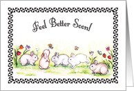 Get Well, bunny theme, flowers, butterflies card