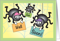 Get well, spider theme, 3 spiders, web card