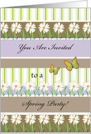 Spring Party invitation, daisies, butterflies card
