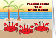 Crab Bake Party Invitation, crabs, palm trees card