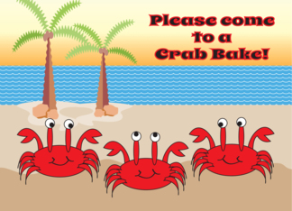 Crab Bake Party Invitation, crabs, palm trees