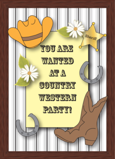 Invitation to Country Western Party, cowboy hat, boot