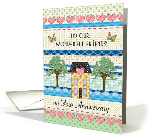 Anniversary For Friends, primitive style, house, trees card (984149)