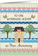 Anniversary For Friends, primitive style, house, trees card
