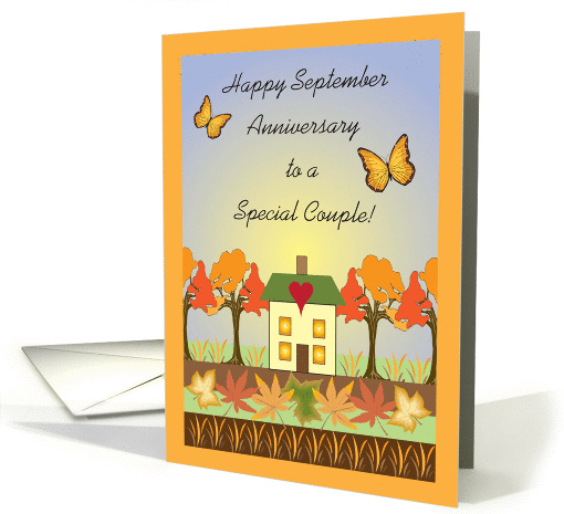 Happy September Anniversary, fall leaves, trees card (985981)