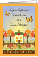 Happy September Anniversary, fall leaves, trees card