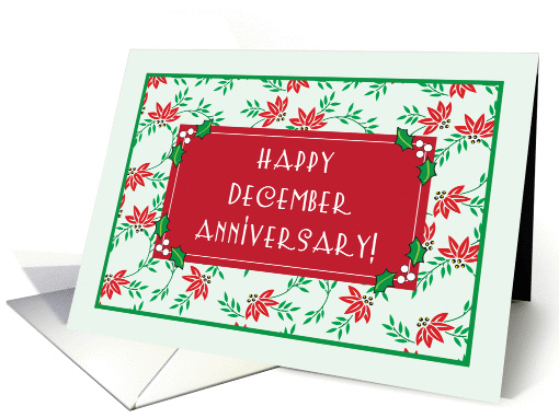 Happy December Anniversary, poinsettia background card (986373)