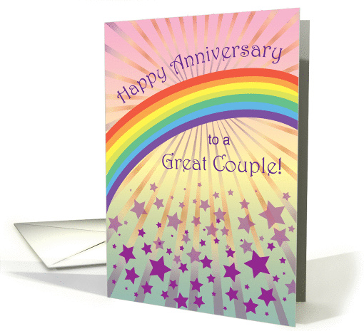 Wedding Anniversary, rainbow, stars, sunburst card (989085)
