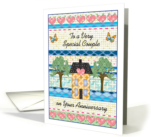 Wedding Anniversary, primitive, folk art, hearts card (989101)